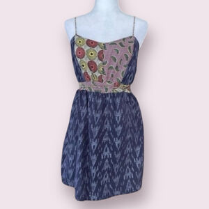 Element Blue Ikat Geometric Cotton Mini Dress Large